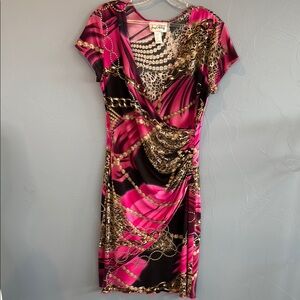 Vintage Joseph Ribkoff Vibrant Pink and Black Women's Dress